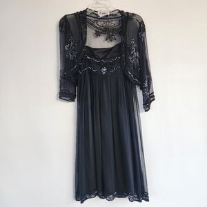 2Pc Chic Black Embellished Dress 100% Silk
